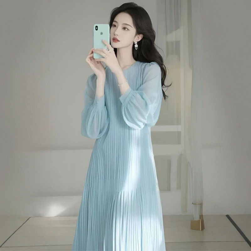 กระโปรงชีฟองยาวสีฟ้าหรูหราสไตล์แฟรี้ยน XYJ ปี 2025 - รูปที่ 3