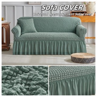 Sofa Cover Stretchable Skirt Sofa Protector Couch 1/2/3/4 Seater Seersucker  Removable Slipcover