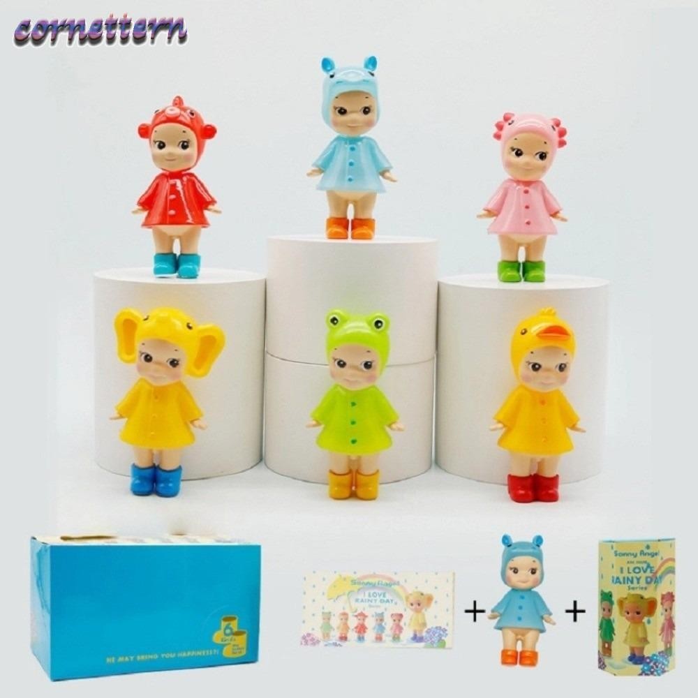 CORNE 6 ชิ้น Sonny Angel Doll, Rainy Day Series กล่องการ์ตูน, Handmade Mini Size Desktop Decorative Bag ของขวัญวันเกิด