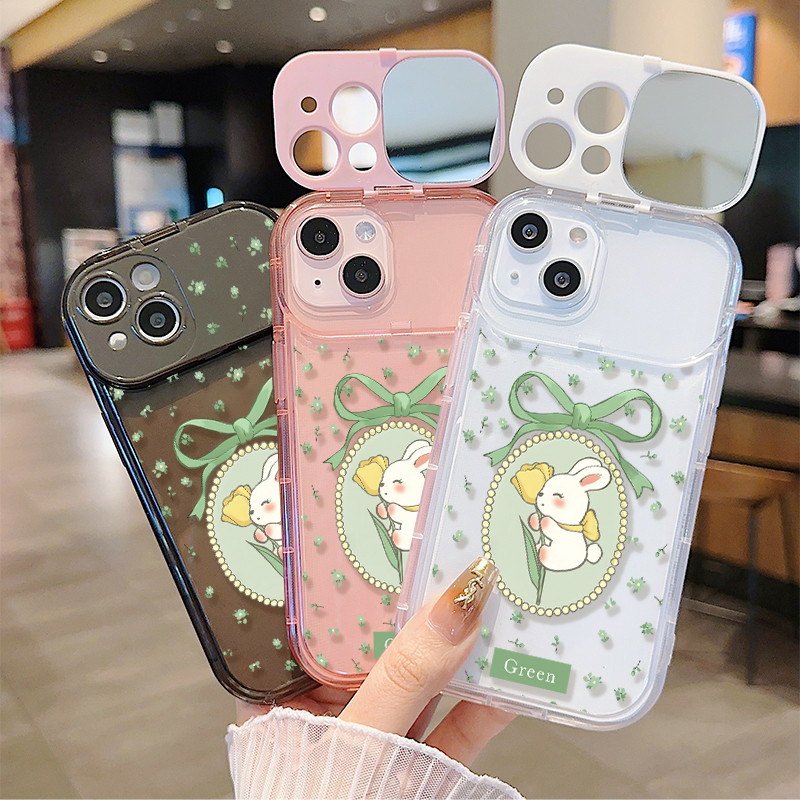 จัดส่งในพื้นที่ เคสกระจกแต่งหน้า สีชมพู โรแมนติก น่ารัก For IPhone16 15 14 13 11 6 7 8 plus Pro Promax X XR XSMAX HZJ053
