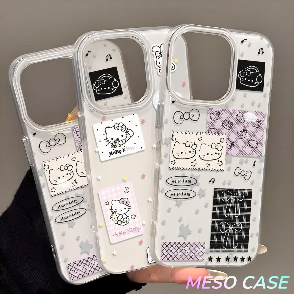 MESO - เจลลี่เนียนเงา IMD สีขาว เข้ากันได้สำหรับ เคสไอโฟน11 เคส iphone 16Pro Max 7Plus XR 12 13 14 15ลูกแมวน่ารักกับโบว์