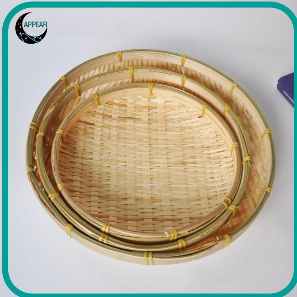 APPEAR ตะกร้าหวายขนมปัง, ถาดไม้ไผ่ทอกลมไม้ไผ่, ตะกร้าสานไม้ไผ่ทอแฮนด์เมด ห้องนั่งเล่น