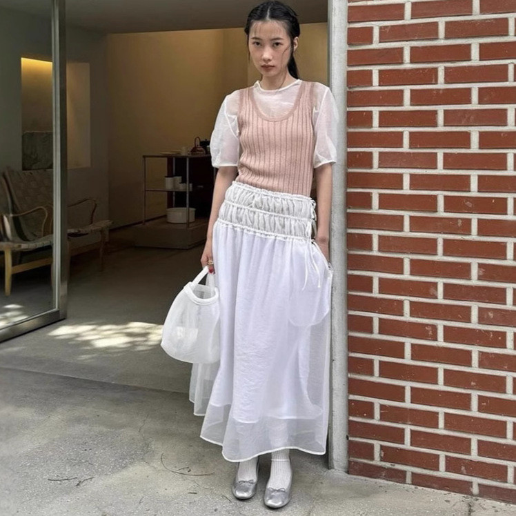 [SR-STUDIO] monoha White Skirt Female 2025 ins Vacation Gauze JLGG