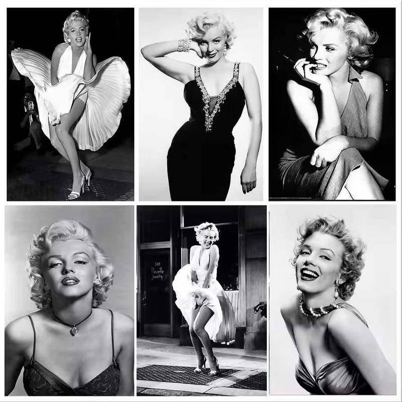 Marilyn Monroe ภาพขาวดำสำหรับพิมพ์บนผ้าใบ โปสเตอร์ผนังสำหรับห้องนั่งเล่น สร้างสรรค์งานศิลปะเพื่อตกแต่งบ้าน