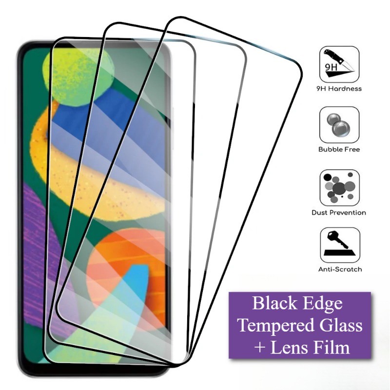 SAMSUNG สีดําขอบกระจกนิรภัยสําหรับSamsung Galaxy F02S F05 F12 F14 F22 F223 F34 F41 F42 F54 F55 F62 4