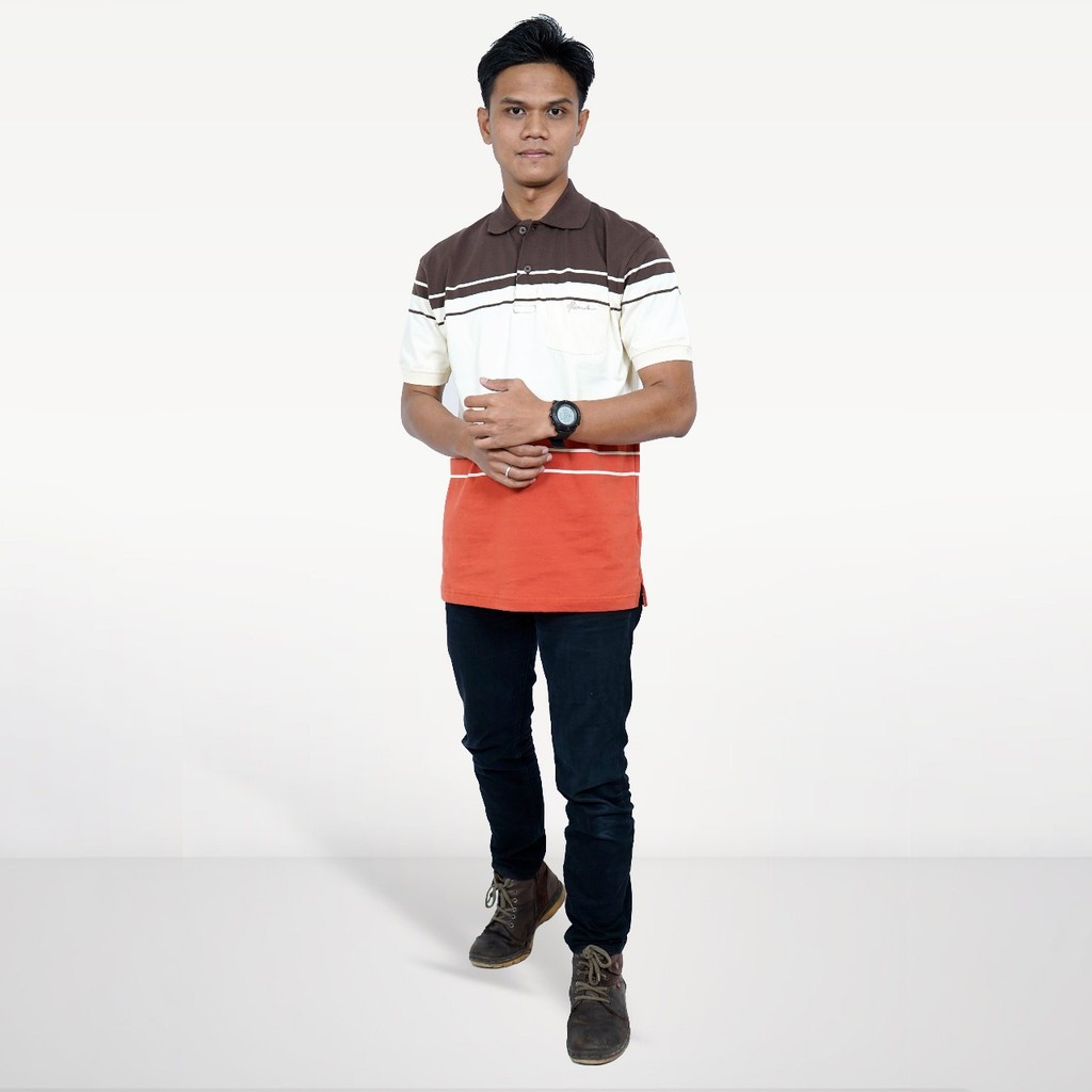 เสื้อโปโลผู้ชาย Hassenda Steward ลายทาง แขนสั้นใหม่ล่าสุด สีน้ําตาล HPA10418CKT