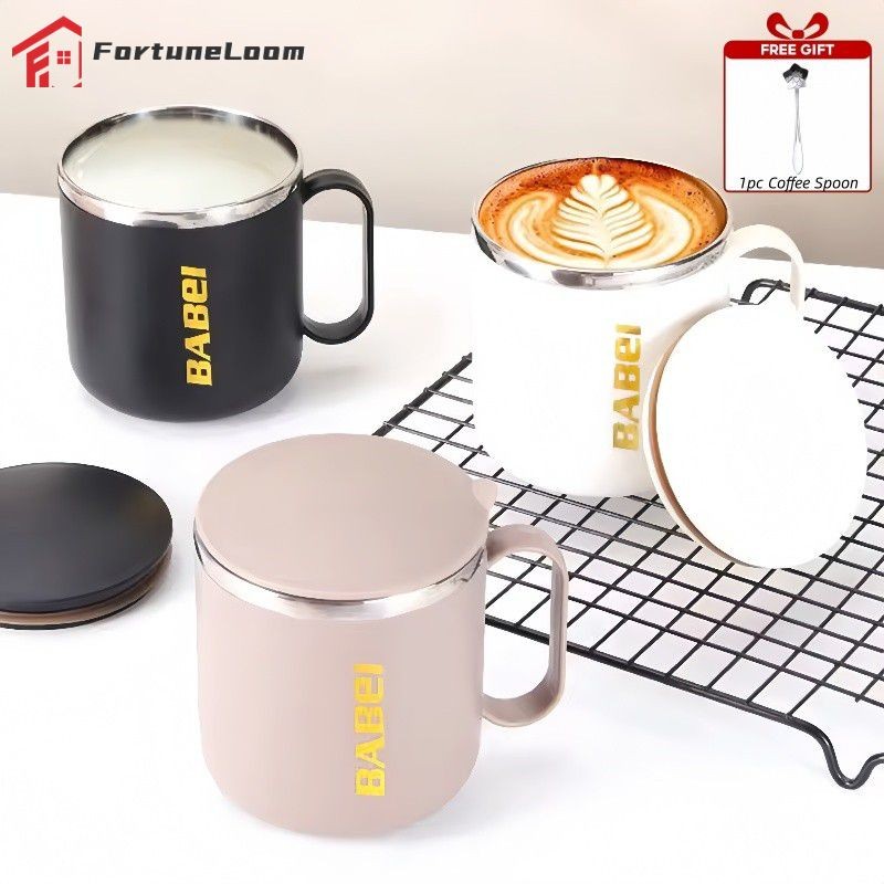 【COD】 【Gift】304 Stainless Steel Thermal Mug Double-Layered Heat-resistant Vacuum Flask With Lid Leak-Proof Coffee Tea Cup 【FortuneLoom】
