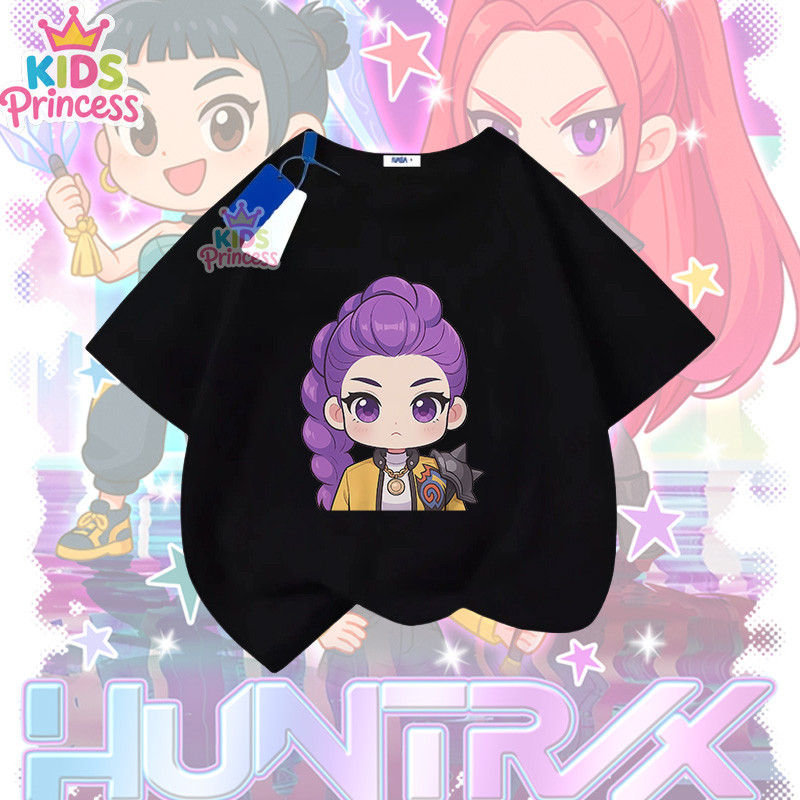 COD (จัดส่งตลอด 24 ชั่วโมง) Kpop Demon Hunters ผ้าฝ้าย 100% เสื้อเชิ้ต เสื้อทีดำ 90-150CM N179