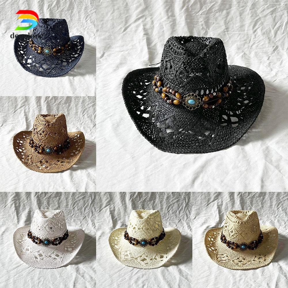 หมวกฟาง Bohemian กว้าง brim breathable สไตล์ Vintage สำหรับทั้งผู้ชายและผู้หญิง