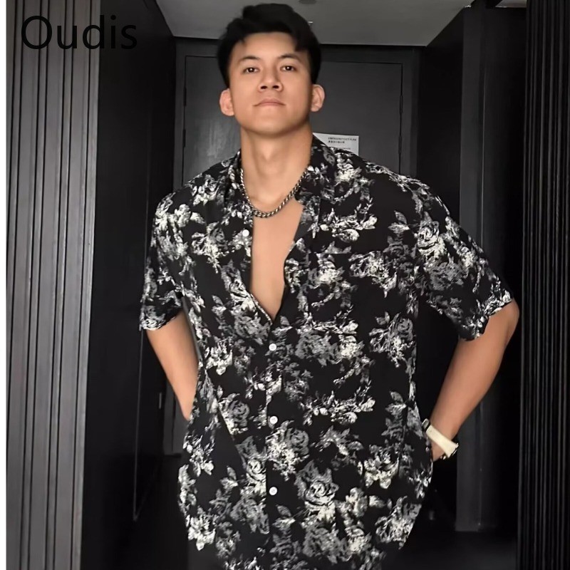 เสื้อเชิ้ตลายดอกไม้แขนสั้นสำหรับผู้ชาย ระบายอากาศได้ดี สวมใส่ท่องเที่ยวและวันสบายๆ