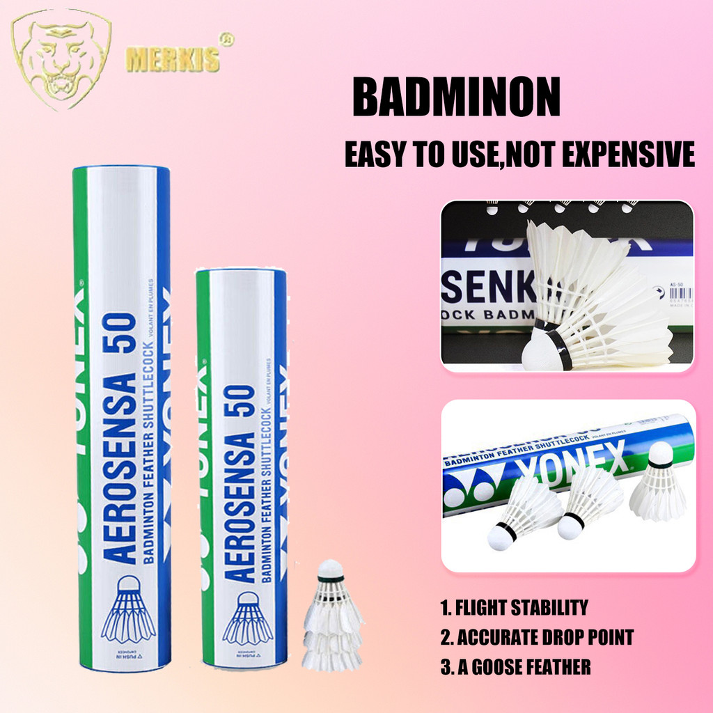 Yonex Shuttlecocks AS-50 (12 ชิ้น) สำหรับการแข่งขัน FIVB ได้รับการอนุมัติ Goose Feather Badminton Sh