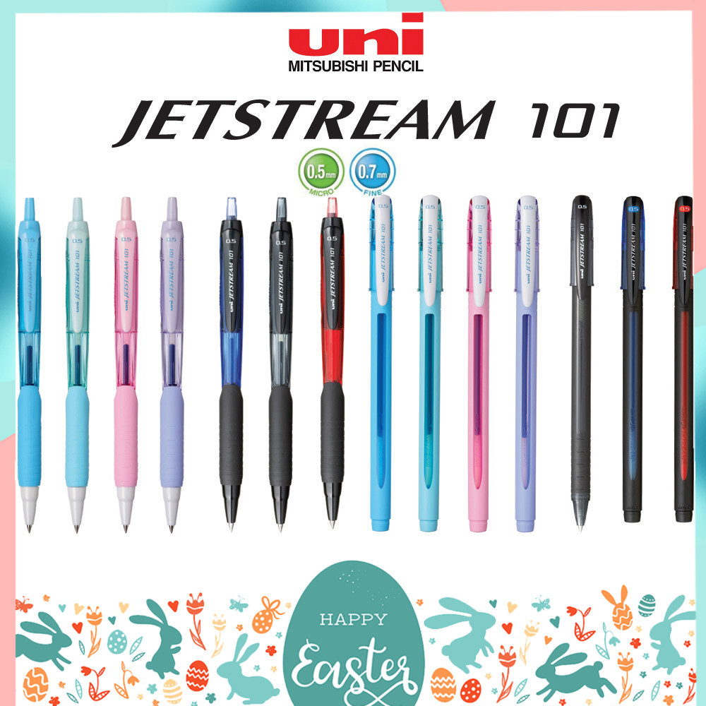 ปากกาลูกลื่น UNI JETSTREAM 101 แบบกดและปลอก ขนาด 0.5 และ 0.7 MM