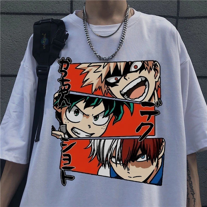 เสื้อยืดสีขาวสไตล์อนิเมะ พิมพ์ลายตัวละครจากซีรีย์ My Hero Academia มีให้เลือกหลายไซส์ตั้งแต่ S ถึง 5XL