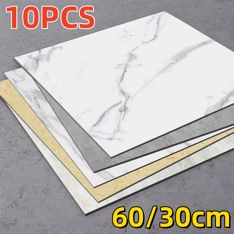 กระเบื้องยาง 10 pcs กระเบื้องยางลายหินอ่อน กระเบื้องยางปูพื้นห้องนอน 60/30cm ลายหิน ลายไม้ ป้องกันกา