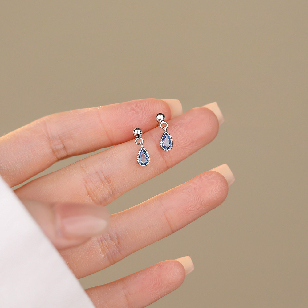 Simple Elegant S925 เงินทองแดง Blue Zircon คริสตัล Drop ต่างหูแฟชั่นผู้หญิงอุปกรณ์เสริมของขวัญ