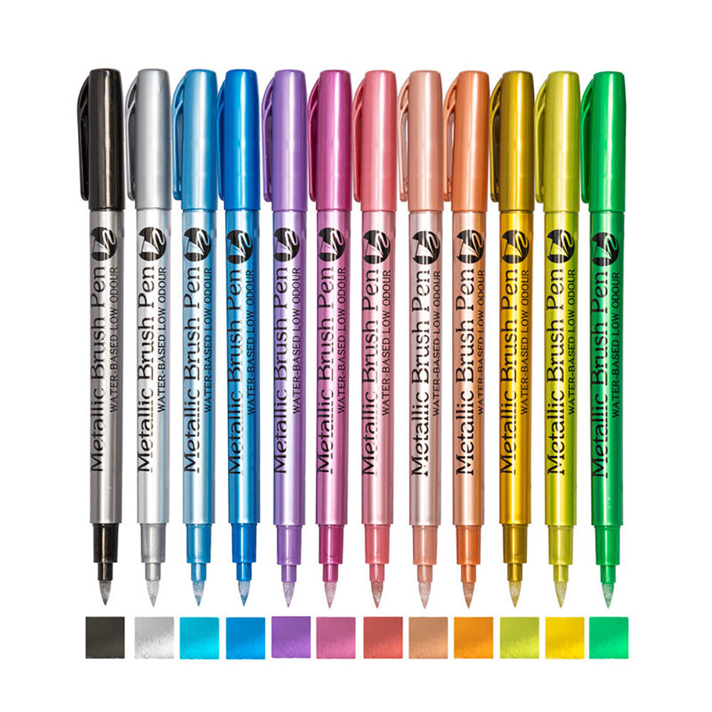 ปากกามาร์กเกอร์โลหะ 12 สีสําหรับกระดาษสีดํา, แก้ว, ภาพวาดหิน, อัลบั้มสมุดภาพ DIY เครื่องเขียนนักเรียน