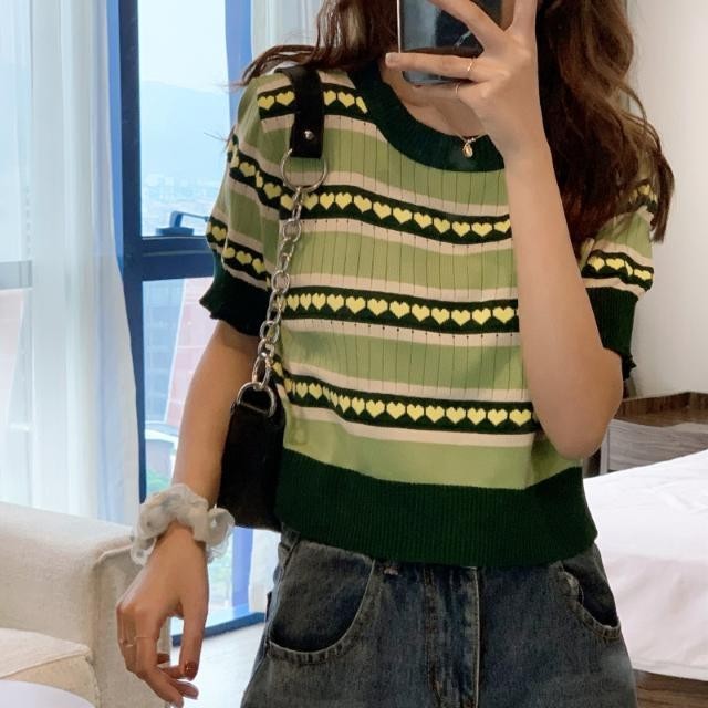 Plus ขนาด (40-100 กก.) ฤดูร้อนสไตล์เกาหลีผู้หญิงแขนสั้นรักถักหลวม Oversize Tshirt Tops