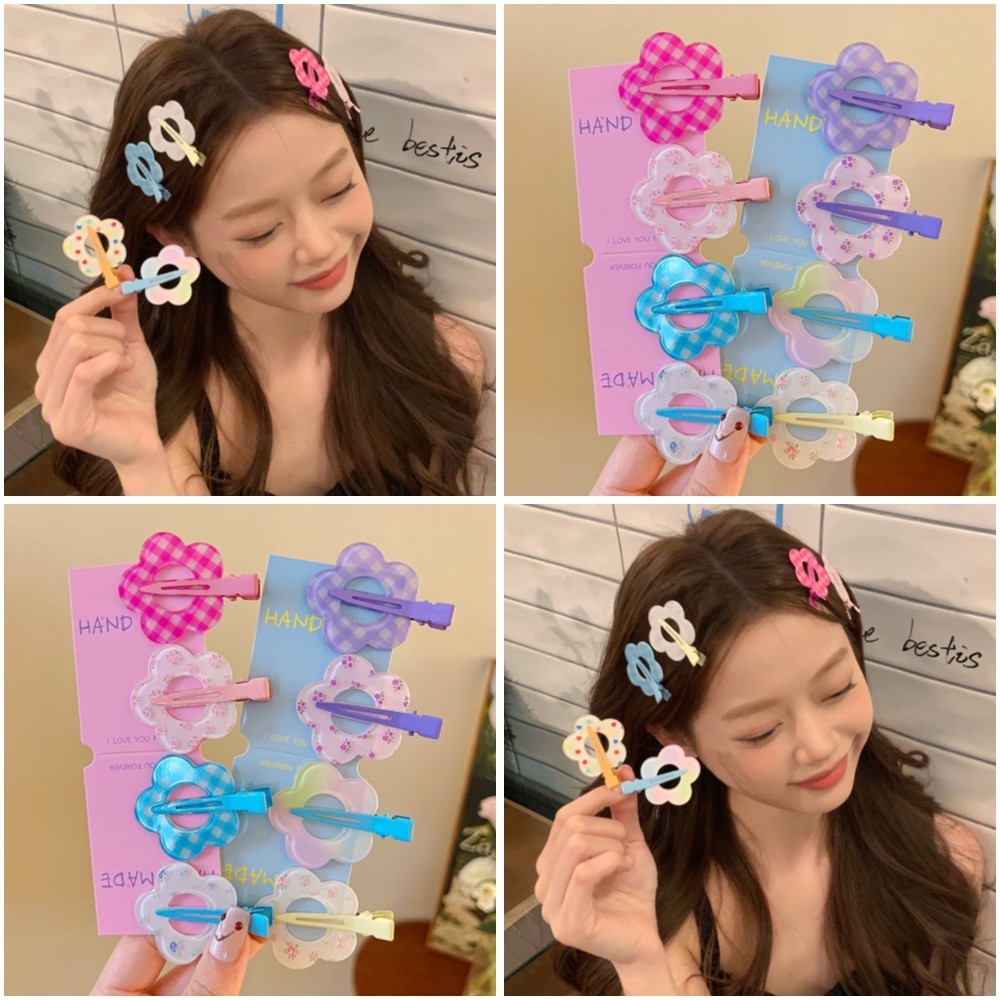 น่ารักกลวงลายสก๊อตลายจุดดอกไม้กิ๊บสาวหัวใจอเนกประสงค์ดอกไม้แต่งหน้าคลิปเป็ดบิลคลิปผมหักเรียบคลิป