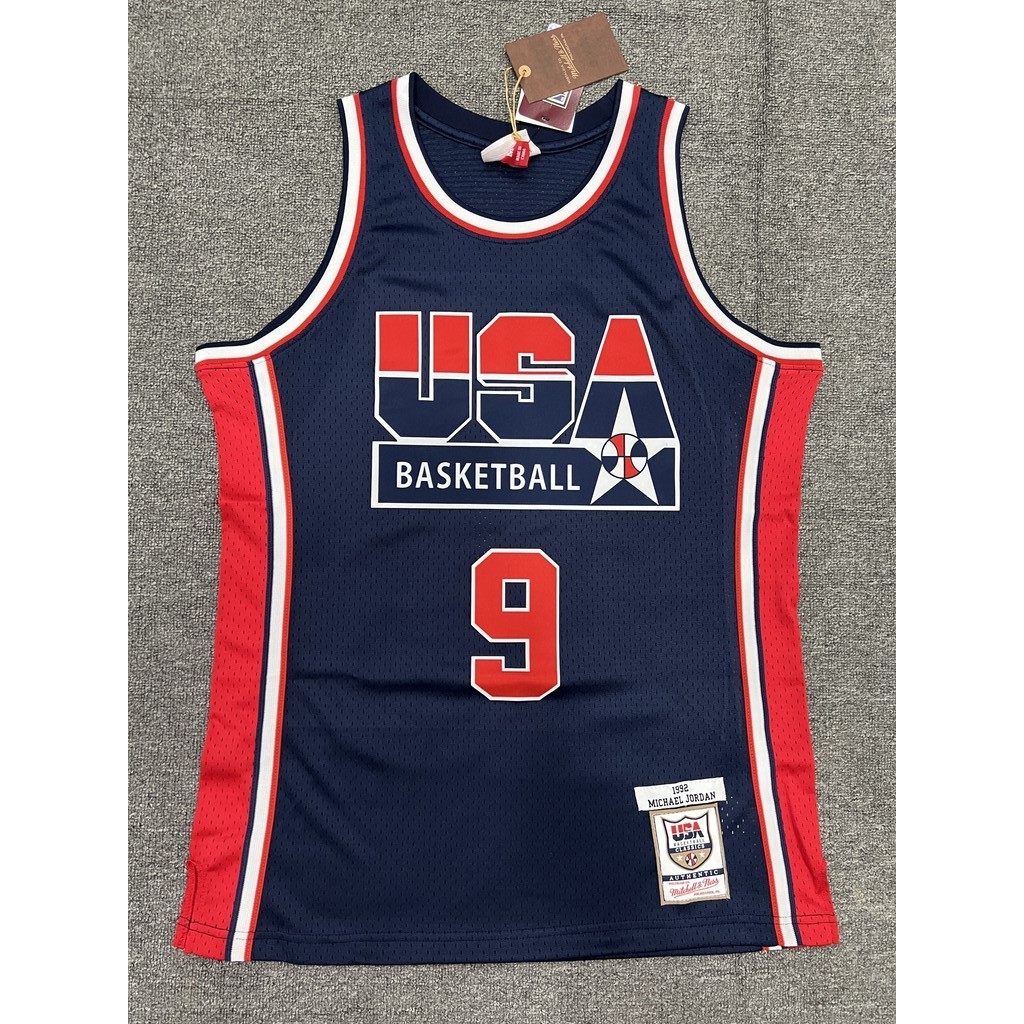 เสื้อเชิ้ตผู้ชาย USA เสื้อบาสเก็ตบอลวินเทจ 9 เสื้อกีฬาสีน้ําเงิน