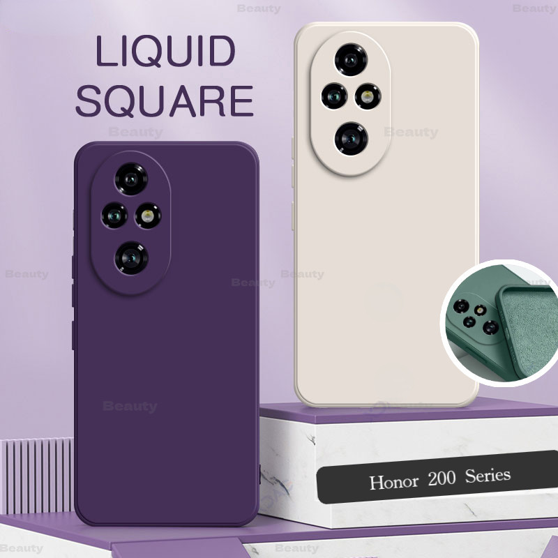 สําหรับ Honor 200 Pro Square Liquid ซิลิโคนสําหรับ Honor 200 Lite Pro 200Lite 200Pro Honor200 5G Soft TPU เคสโทรศัพท์กล้องป้องกันกันชนกันกระแทก Honor90 Pro 90lite