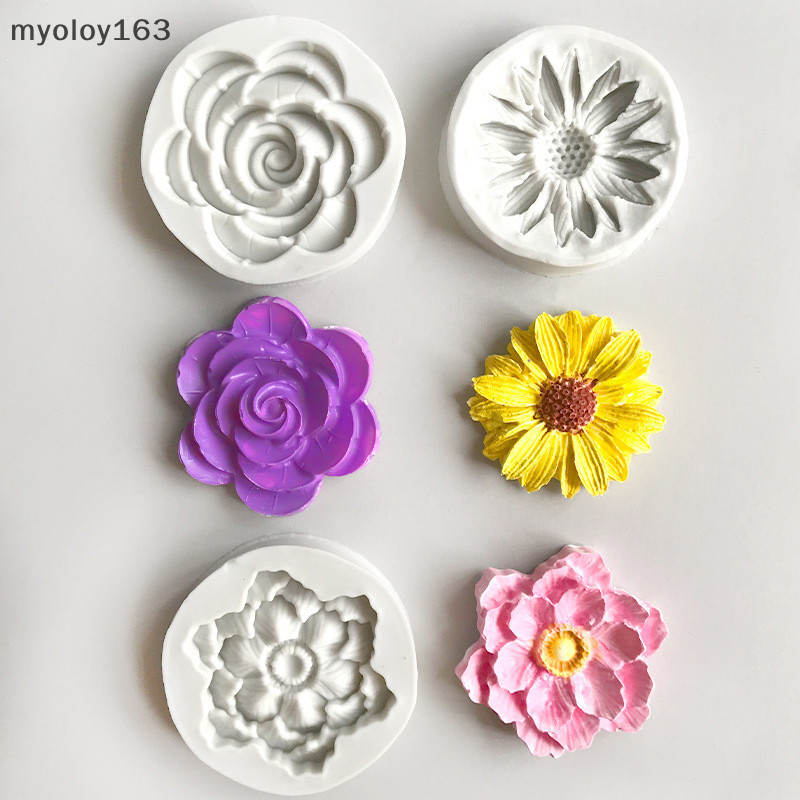 Myoloy ดอกไม้แม่พิมพ์ซิลิโคน DIY งานแต่งงาน Cupcake Topper Fondant เค้กตกแต่งเครื่องมือสบู่เรซิ่น Clay Candy ช็อกโกแลต Mould TH