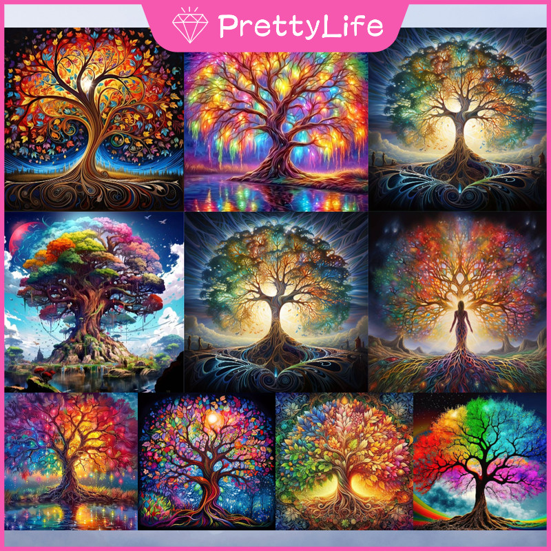 PLBeautiful Tree Of Life รูปแบบ 5D เพชรจิตรกรรมชุดคริสตัล Cross Stitch Full Diamond Home Wall ตกแต่ง 30x30 ซม./40x40 ซม./50X50 ซม.
