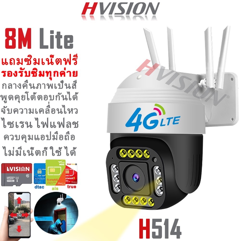 กันโจร HVISION Hot sale แถมซิมฟรี กล้องวงจรปิดใส่ซิม 4G AIS TRUE DTAC กล้องวงจรปิดไร้สาย กล้องใส่ซิม
