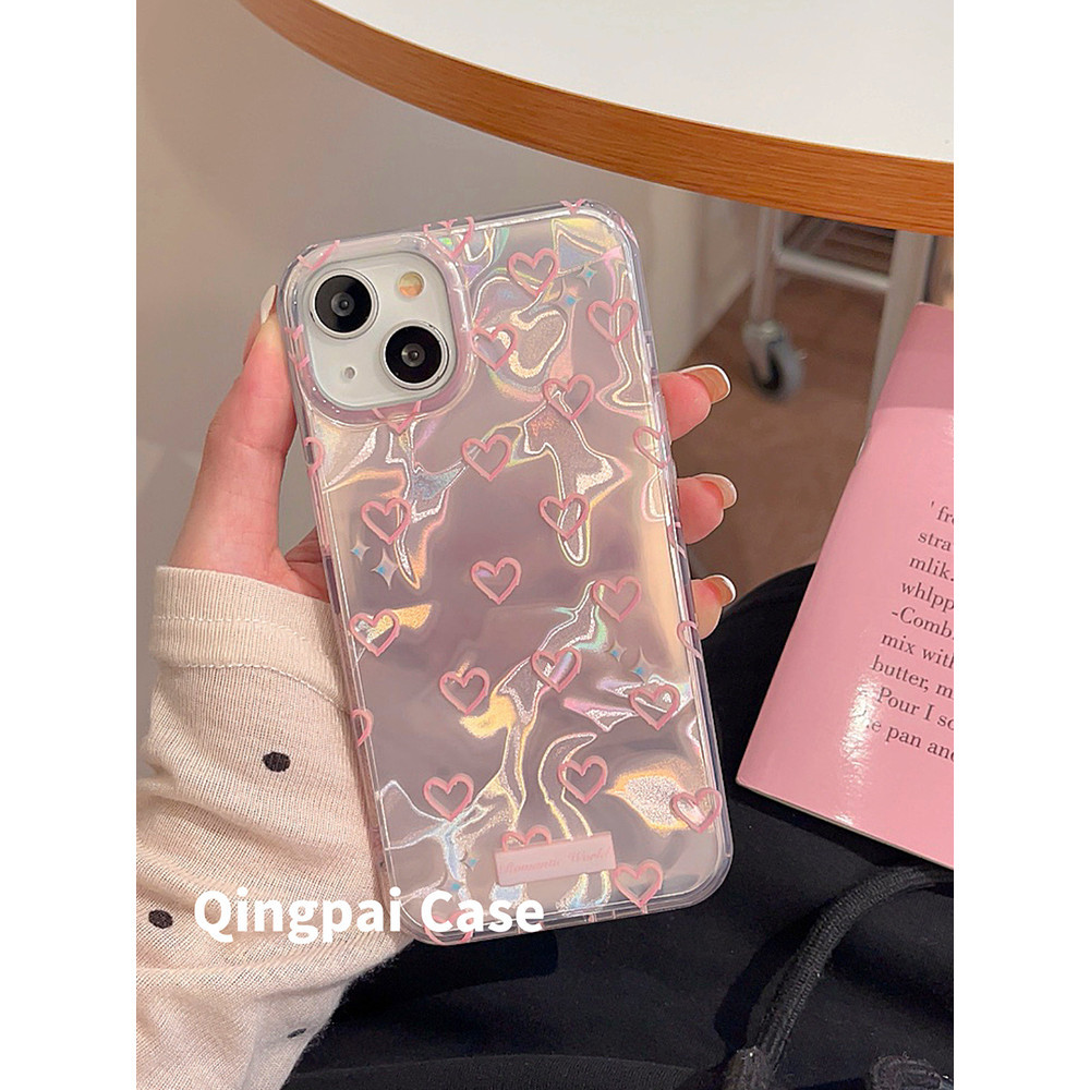 Huiwanju สีชมพูรักใช้กับเคสโทรศัพท์มือถือ iPhone15promax iphone13 ใหม่ 14pro ผู้หญิง 12 เปลือกสองชั้นระลอกน้ําหัวใจสาวเรียบง่ายสาวหวาน 11 เคสแข็งแบบรวมทุกอย่าง