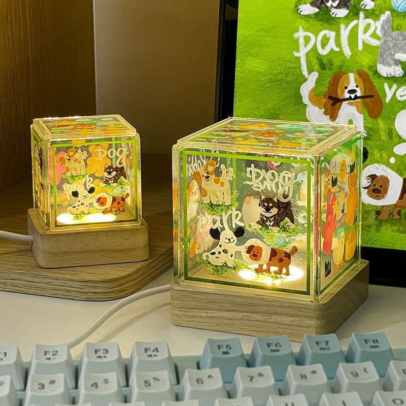 Ins น่ารักการ์ตูน Night Light DIY อะคริลิคห้องนอนโคมไฟบรรยากาศเดสก์ท็อปตกแต่งของขวัญอุปกรณ์
