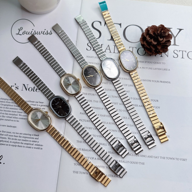 หลุยส์วิส นาฬิกาผู้หญิงขนาดเล็กสไตล์เกาหลีสีเงินสีทองวงรี