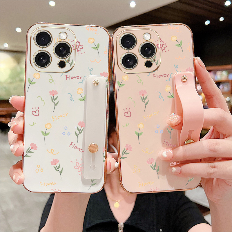 ปลอกใช้งานร่วมกับ Iphone 11 Pro MAX 12 Pro MAX 13 Pro MAX เต็มหน้าจอดอกไม้สายรัดข้อมือวงเล็บ Anti Drop เคสโทรศัพท์