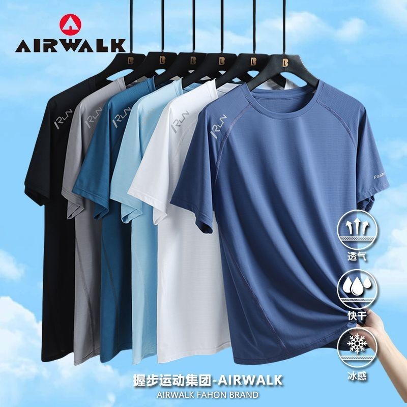 Grip Group AIRWALK AIRWALK ผ้าไหมน้ําแข็งจริงเสื้อผ้าแห้งเร็วผู้ชายบางหลวมระบายอากาศกีฬากลางแจ้งแขนส