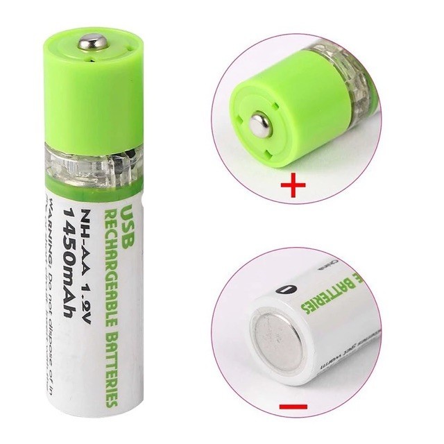 Battery AA ถ่านชาร์จ USB AA ขนาด 2.5A 1.2V 1450MAH ใช้ได้กับอุปกรณ์ทุกชนิด เช่น รีโมท ของเล่น ไฟฉาย เป็นต้น ชาร์จซ้ำได้