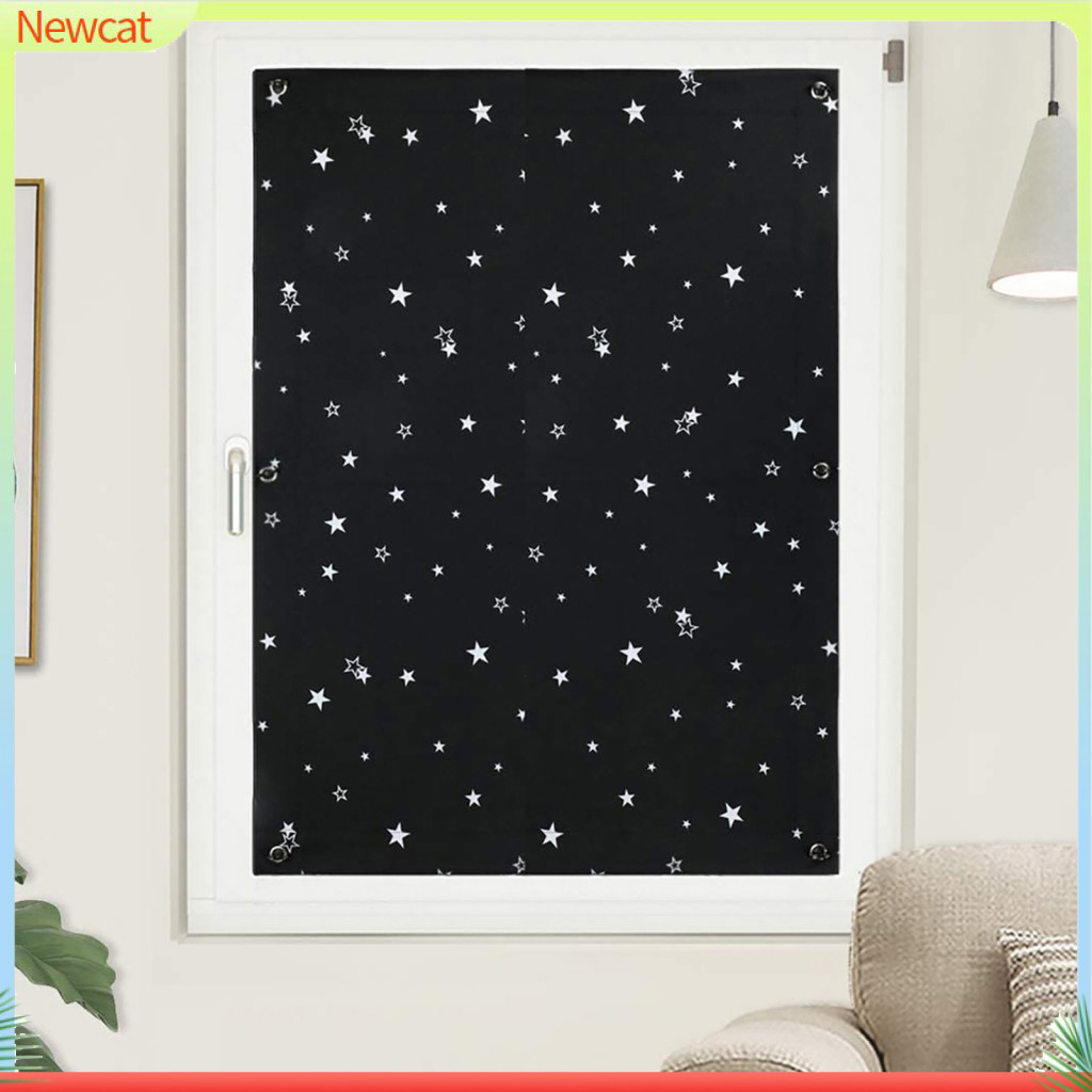 {Newcat} Star Moon Pattern Blackout Curtain No Drill Blackout Curtain Set Portable Uv Block Window C