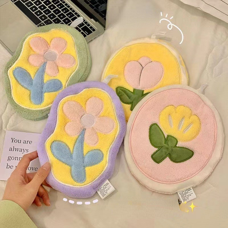 ใหม่ดอกไม้ทิวลิปแขวนผ้าเช็ดมือดูดซับแห้งเร็วผ้าขนหนูขนาดเล็กห้องน้ําห้องครัวผ้าเช็ดมือ