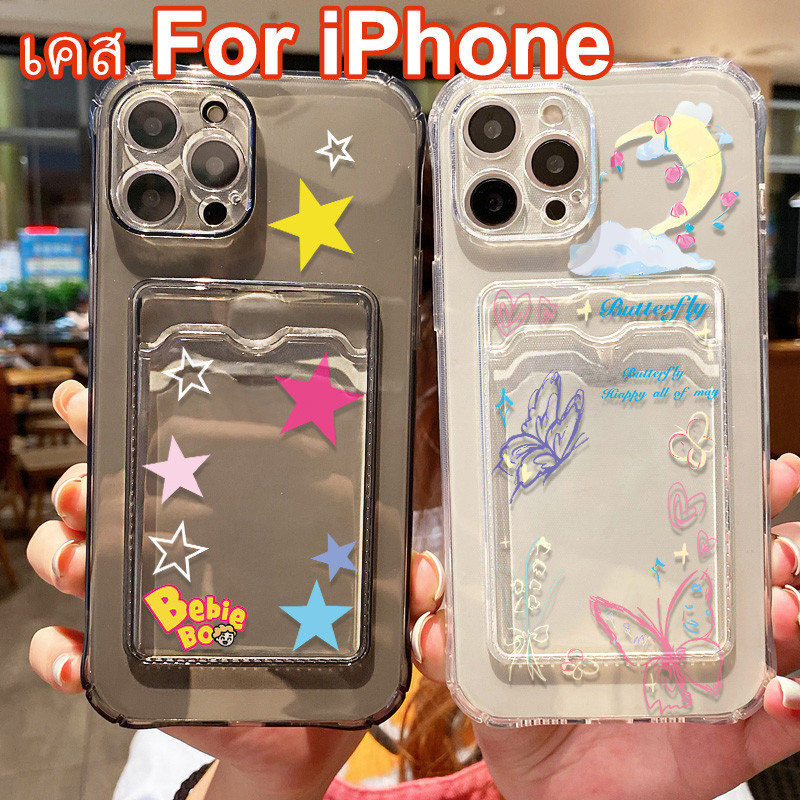 เคสใส สำหรับ TPU เคส For iPhone 11 15 13 12 14 Pro Max 6 7 8 Plus XR XS Max ซองใส่บัตรรูปถ่ายแบบใสสำหรับ เคสไอโฟนเคส