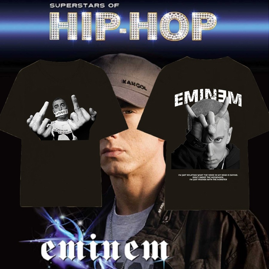 (🔥เสื้อยืดพิมพ์ลาย🔥) 🔥ใหม่🔥 เสื้อแร็ปเปอร์ Eminem&02T-Shirt ️เสื้อยืดคอกลม ผ้าฝ้าย ลาย สําหรับผู้ชาย