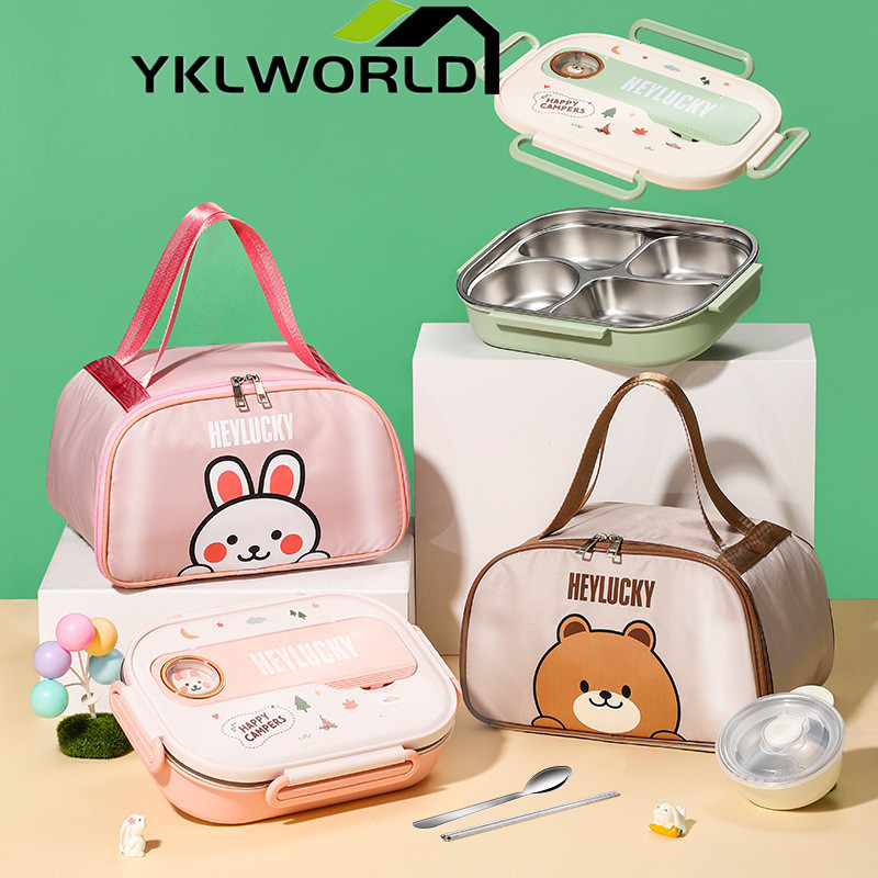YKLWORLD นักเรียน เข้าไมโครเวฟได้ กล่องข้าว พร้อมชุดอาหาร Lunch box ปิ่นโตใส่อาหาร กล่องข้าวพร้อมกระเป๋า กล่องข้าวเก็บอุณหภูมิ ปิ่นโต สเตนเลส
