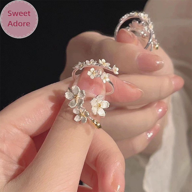 Sweetadore ดอกไม้ที่ละเอียดอ่อนเปิดแหวนผู้หญิงสีเงิน Minimalist แหวนนิ้วหมั้นเครื่องประดับ Fine ของขวัญหญิง TH