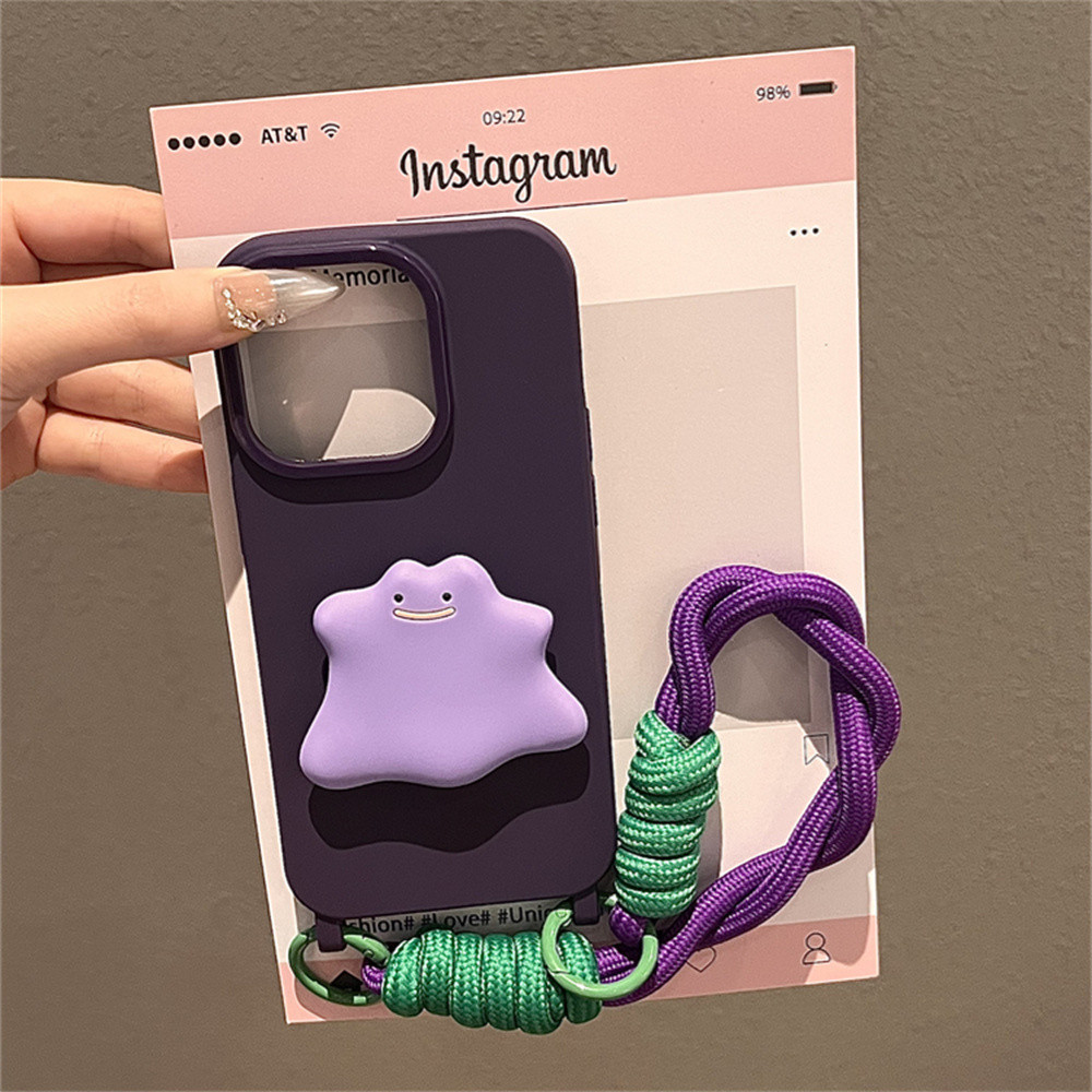 อะนิเมะditto Pokemon Lanyardสร้อยข้อมืออุปกรณ์เสริมป้องกันเคสโทรศัพท์สําหรับIPhone 11กรณี15 14 13 12 15 Pro Max X Xs Maxป้องกันสมาร์ทโฟนDeviceseโทรศัพท์มือถือปลอก