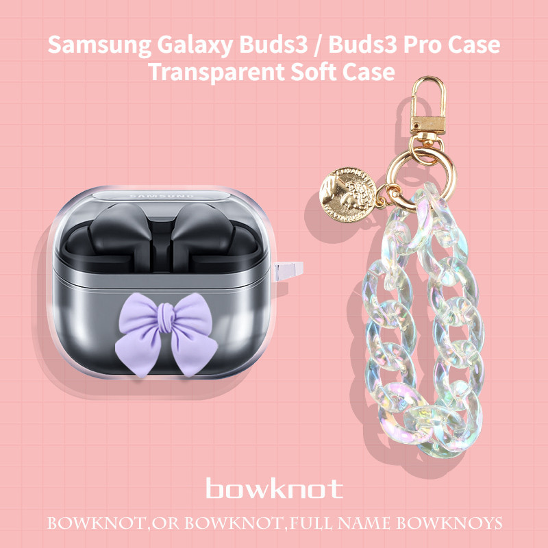 For Samsung Galaxy Buds3 Pro Case Samsung Galaxy Buds3 Transparent Soft Case Cute Bow Pearl Bracelet Charm Pendant Cute Shockproof Shell Protective Cover