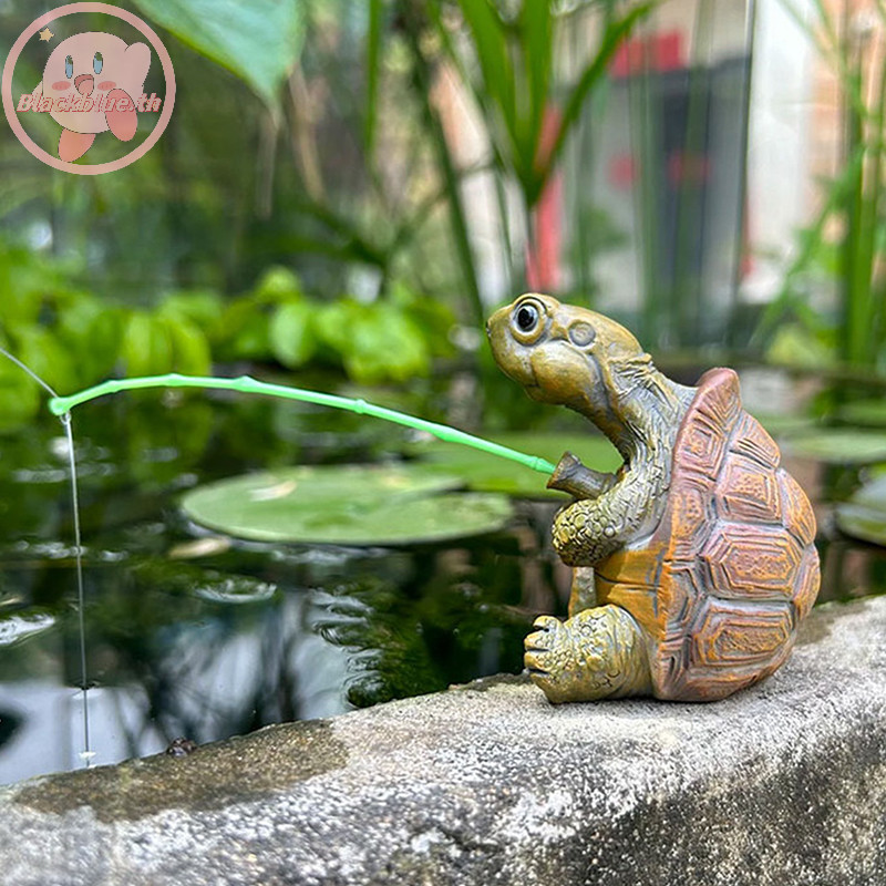 Bblue เชือกสร้างสรรค์ตกปลาเต่ารูปปั้นน่ารักจําลองเต่าเรซิ่นหุ่นสัตว์ประติมากรรมเครื่องประดับกลางแจ้งบ้านสวนตกแต่งสวน.