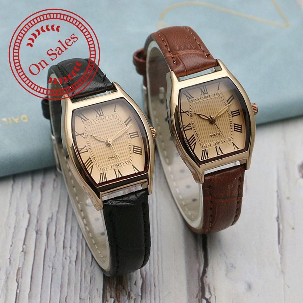 Vintage Small Square Quartz Watch สายหนังผู้หญิง Casual Simple นาฬิกาข้อมือ J1p8