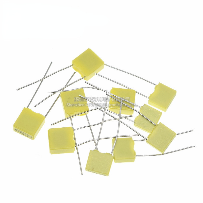 ตัวเก็บประจุแก้ไขสแควร์ 100V 102J/103J/104/105/222/223/42/473/474/154 5% 100V สีเหลือง Plug-In Capac