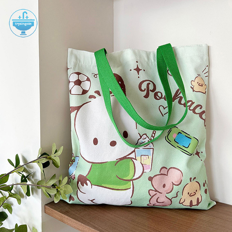 [trysingoin] Kawaii Sanrio กระเป๋าผ้าใบ Kuromi Hello Kitty Cinnamoroll กระเป๋าสะพายสตรี Casual ความจุขนาดใหญ่กระเป๋าช้อปปิ้ง TH