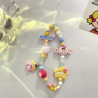การ์ตูนน่ารักสร้อยข้อมือ 3D ตุ๊กตา SpongeBob SquarePants M เชือกถั่วพวงกุญแจหูฟังบลูทูธจี้เหมาะสําหรับโทรศัพท์มือถือทุกยี่ห้อและรุ่น