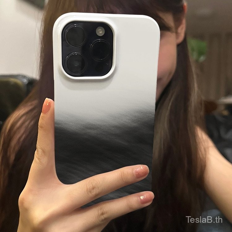 เคสโทรศัพท์ฟิล์มย้อมสีหมอกสีดำและสีขาวเคสโทรศัพท์สำหรับ iphone15promax iphone14แข็ง13ด้าน12เฉพาะผู้หญิง11 xs78 9brh