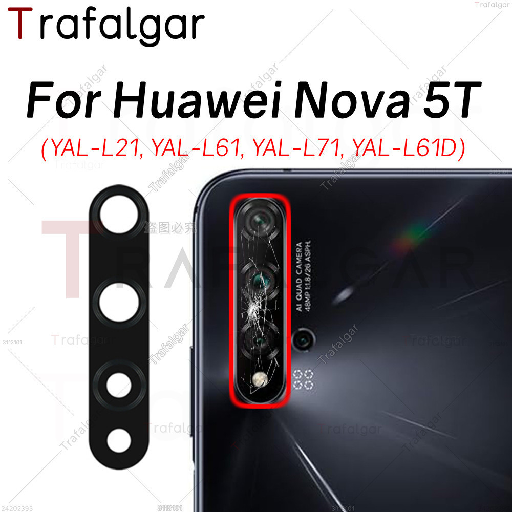 เลนส์กล้องด้านหลังสําหรับ Huawei Nova 5T YAL-L21 YAL-L61 YAL-L71 YAL-L61D เปลี่ยนด้วยสติกเกอร์กาว