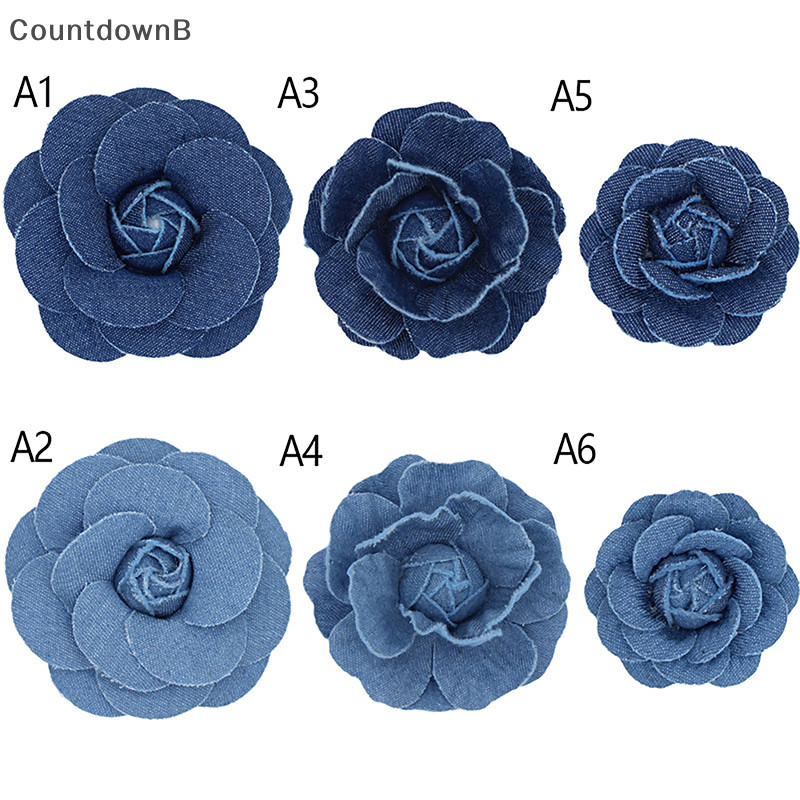 Co ผ้ายีนส์ดอกไม้ประดิษฐ์ Camellia ดอกไม้หัวสําหรับ DIY อุปกรณ์เสริมผม Corsage Handmade Craft A