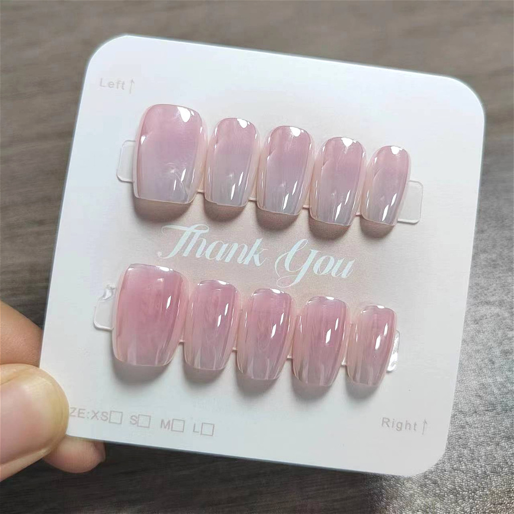 10pcs Cat Eye Handmade กดบนเล็บเล็บปลอมพร้อมสติกเกอร์กาว M001